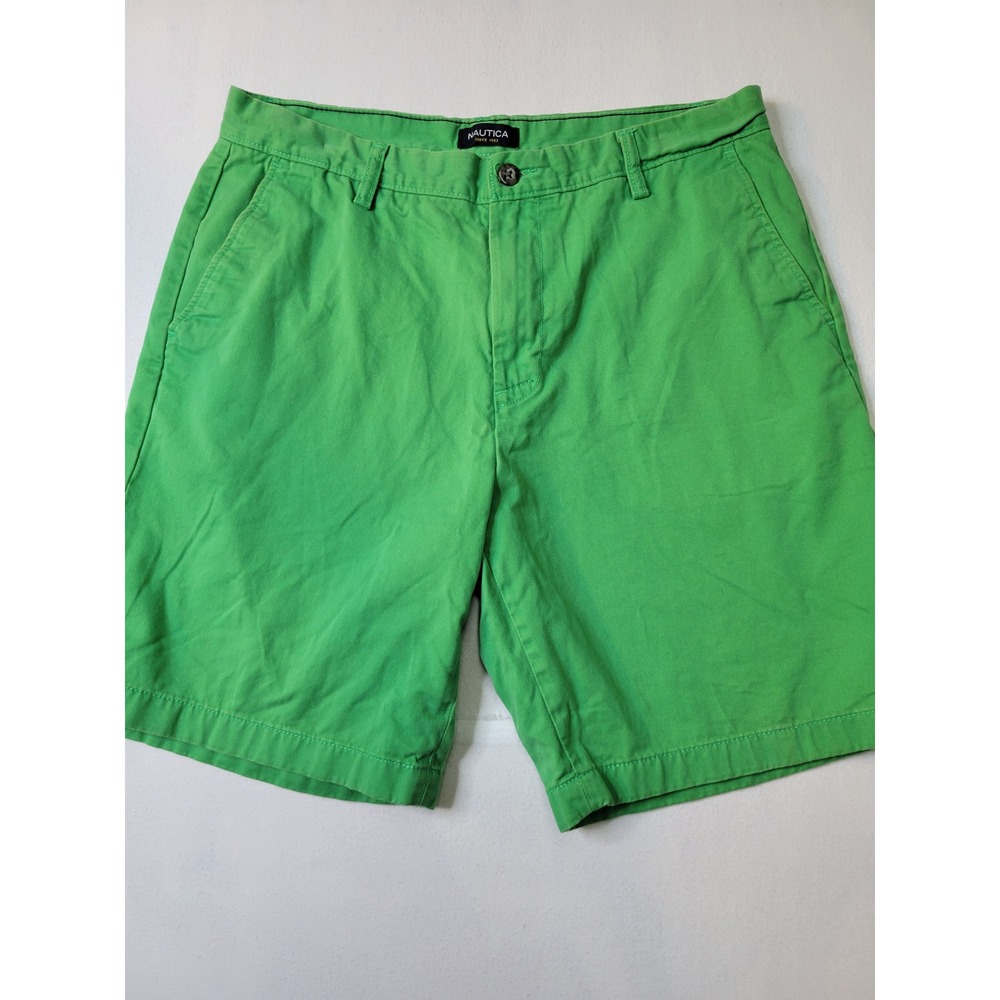 Nautica Mens Green Flat Front Chino Shorts 100% Cotton Size 34W 2231
